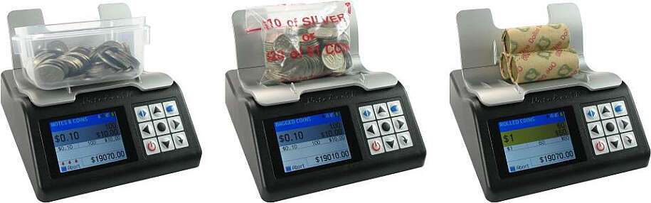 Pictures of coin counter counting coins