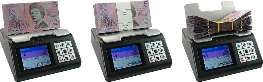 Pictures of note counter counting banknotes